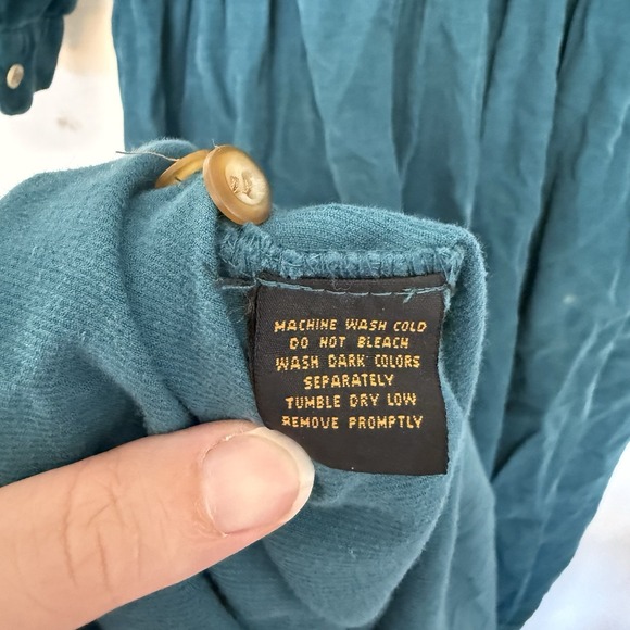 Vtg Eddie Bauer Teal Blue Large Petite Corduroy Button Up Dress Preppy Academia - Picture 7 of 8